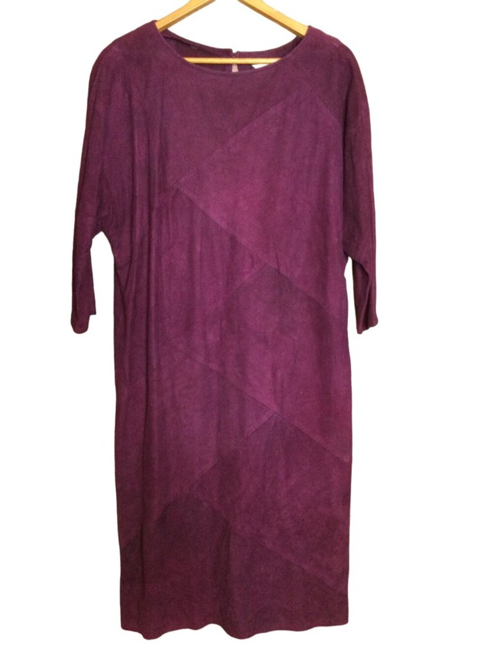 Vintage West Bay Lamb Suede Midi Dress Size L Wine Asymmetrical Patchwork Design